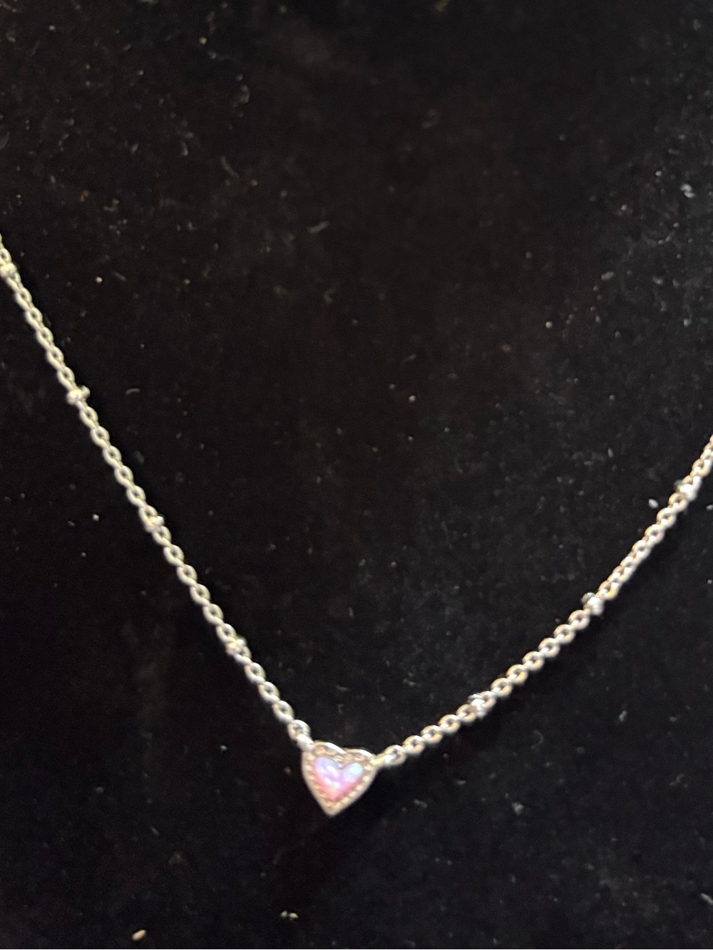 Kendra Scott mini Heart Ari Necklace in Silver Pink Opal